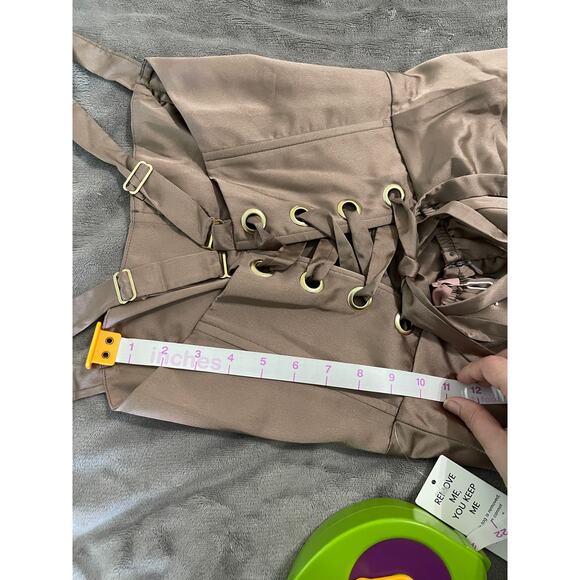 NWT SMY MuMu Size Medium Clarissa Corset Dress Dune Luxe Satin Brown Wedding - Picture 11 of 11